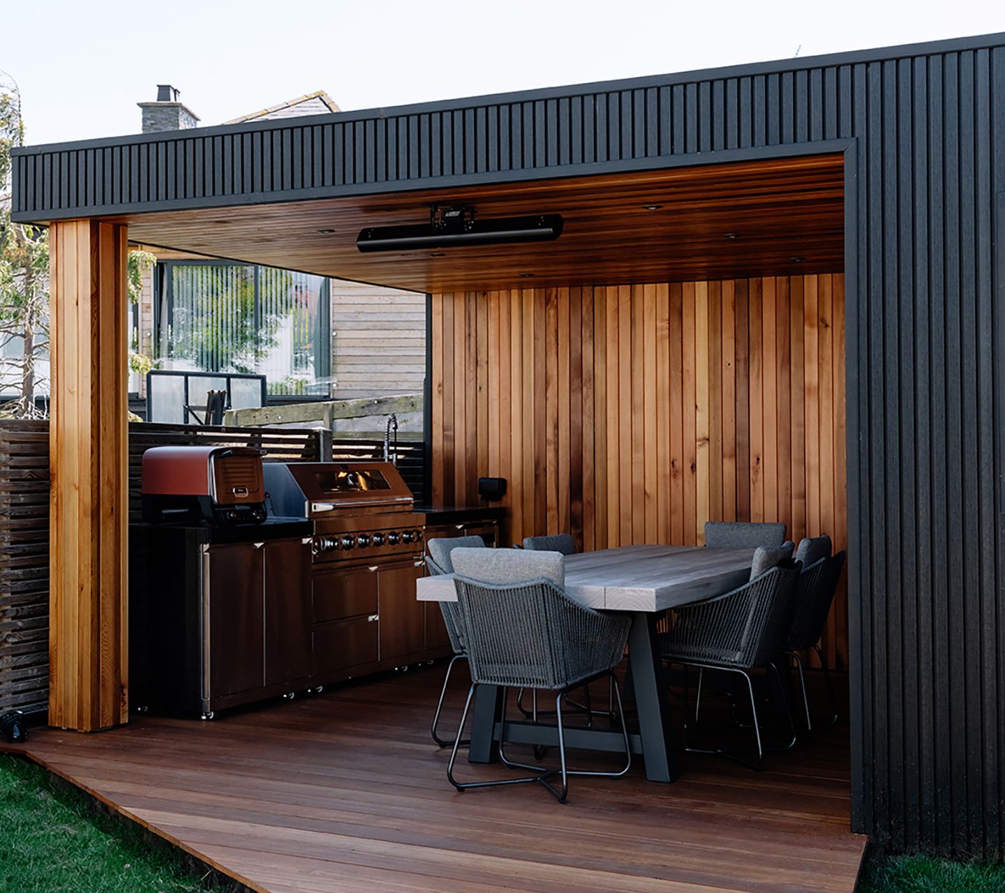 Slatted WPC cladding samples in four colours