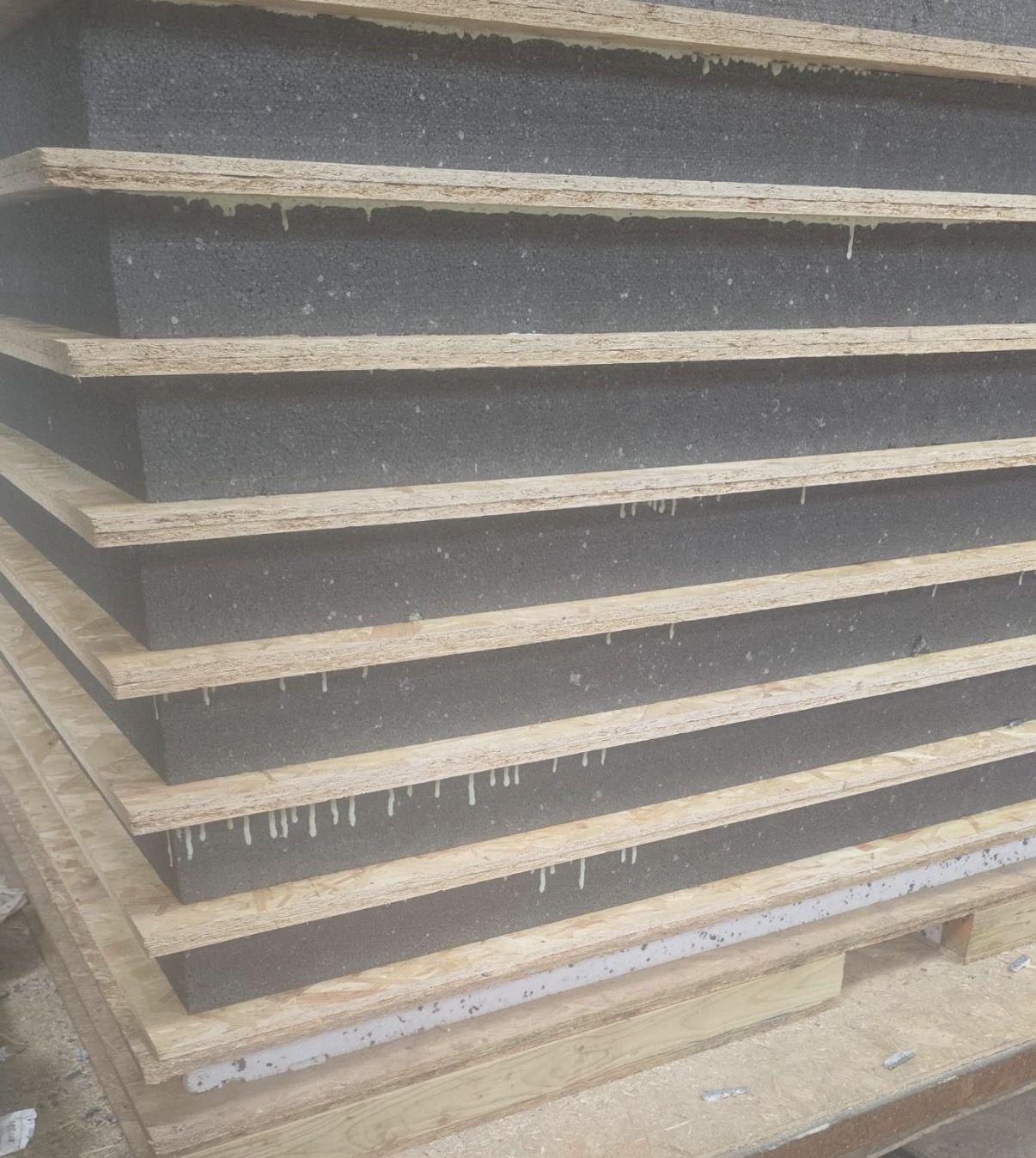 Workshop stack — Fabricated SIP panels ready for dispatch
