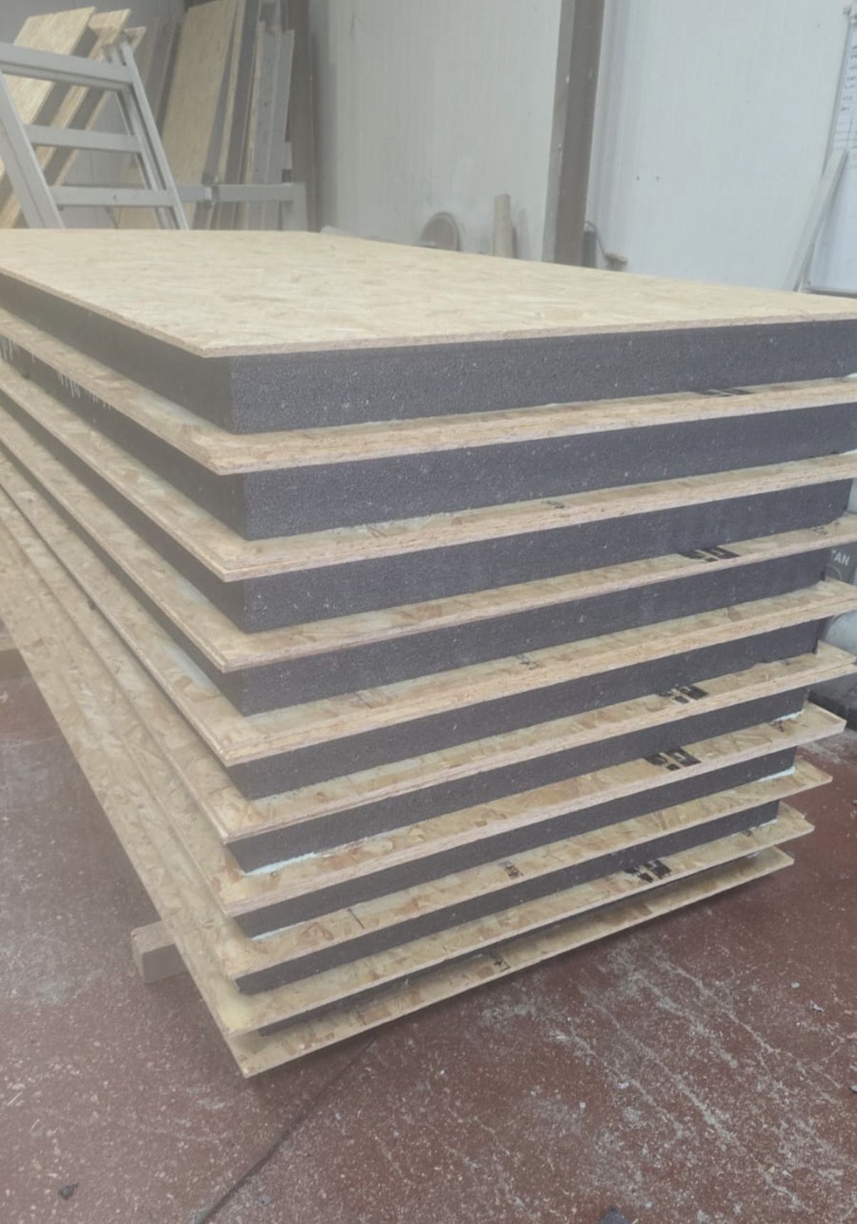 Overhead workshop stack of SIP panels