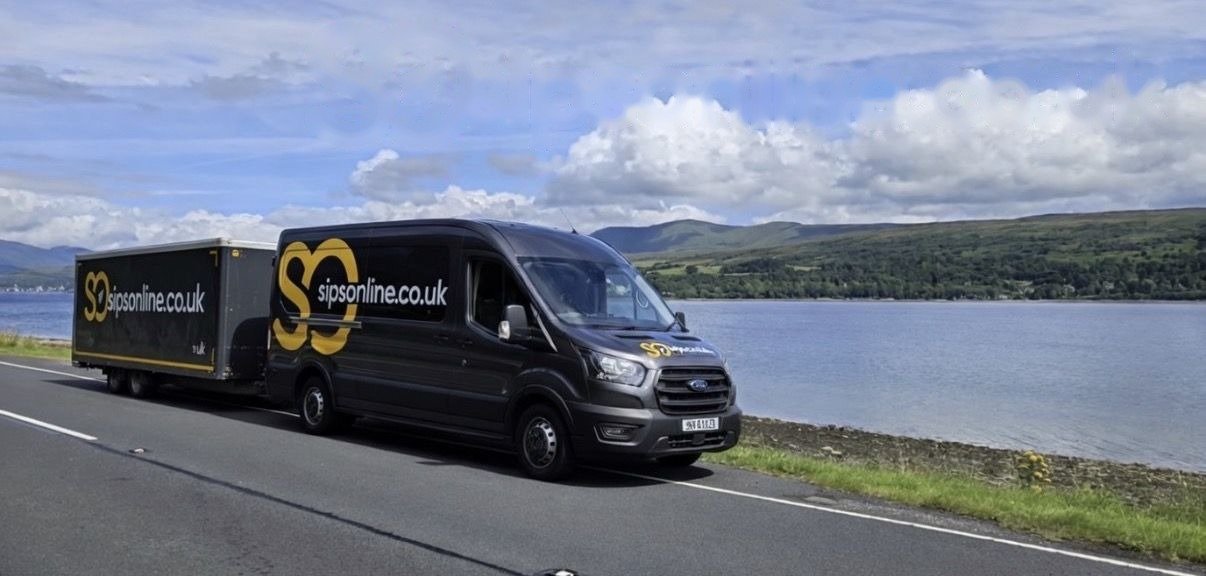 sipsonline charcoal Transit van and branded trailer, nationwide delivery
